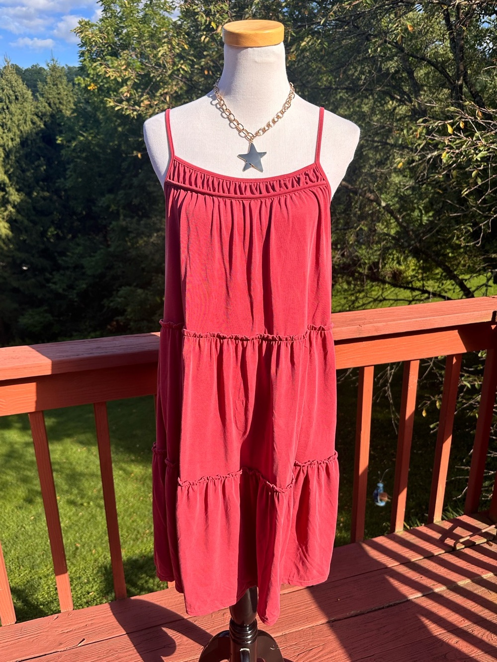 Saturday Sunday Anthropology Ruffle Tiered Spaghetti Strap Dress Rose